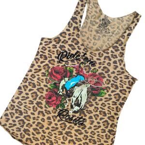 Rodeo Quincy Tank Top Womens XL Brown Leopard RIDE EM ROSITA